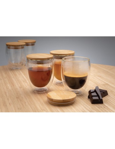 Set 2 bicchieri in vetro borosilicato con tappo in bambù