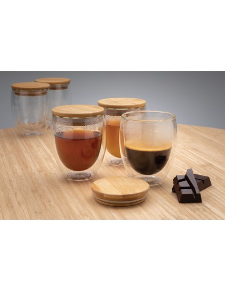 Set 2 bicchieri in vetro borosilicato con tappo in bambù