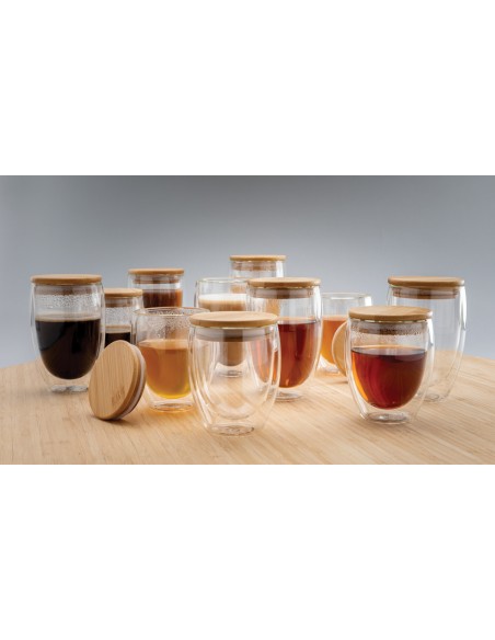 Set 2 bicchieri in vetro borosilicato con tappo in bambù