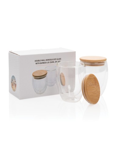 Set 2 bicchieri in vetro borosilicato con tappo in bambù