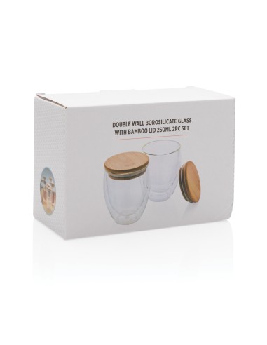 Set 2 bicchieri in vetro borosilicato con tappo in bambù