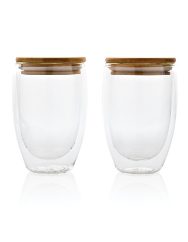 Set 2 bicchieri in vetro borosilicato con tappo in bambù