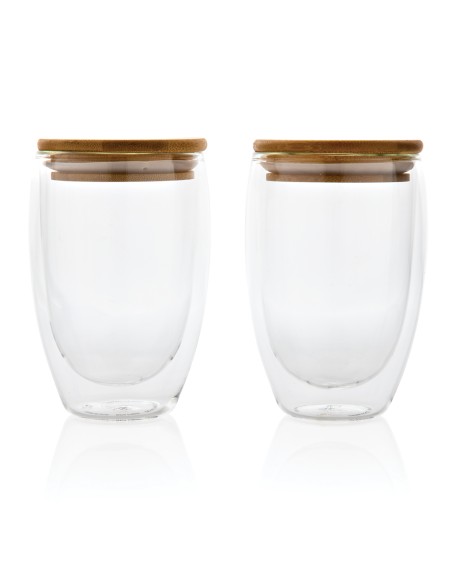 Set 2 bicchieri in vetro borosilicato con tappo in bambù