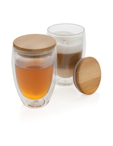 Set 2 bicchieri in vetro borosilicato con tappo in bambù