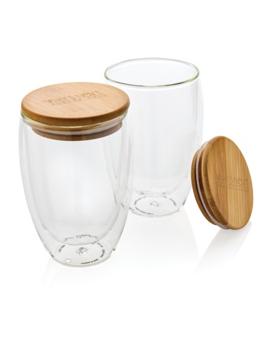 Set 2 bicchieri in vetro borosilicato con tappo in bambù
