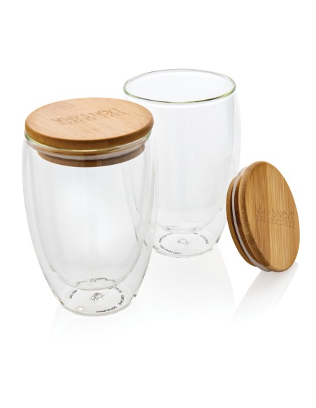 Set 2 bicchieri in vetro borosilicato con tappo in bambù
