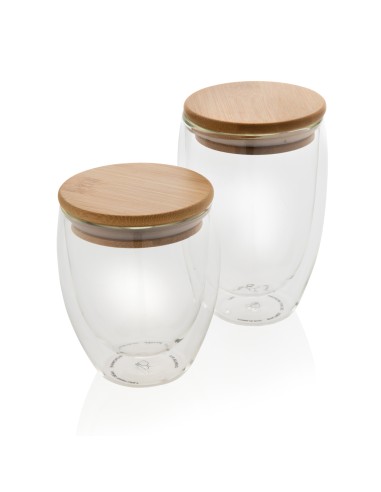 Set 2 bicchieri in vetro borosilicato con tappo in bambù