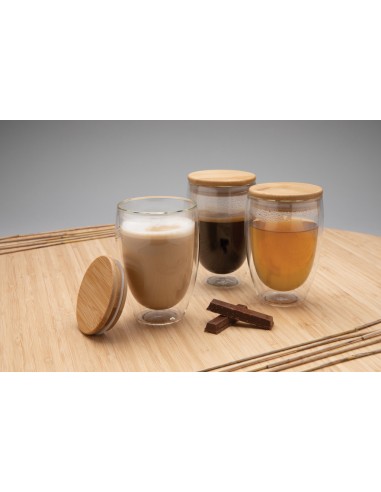 Set 2 bicchieri in vetro borosilicato con tappo in bambù