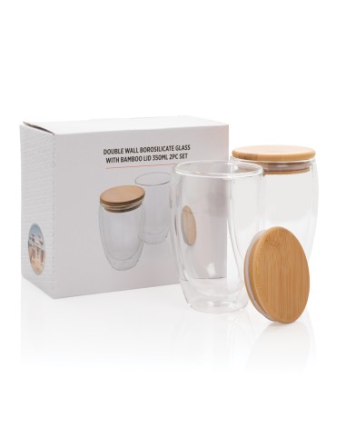 Set 2 bicchieri in vetro borosilicato con tappo in bambù