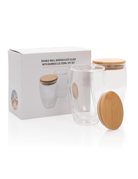 Set 2 bicchieri in vetro borosilicato con tappo in bambù