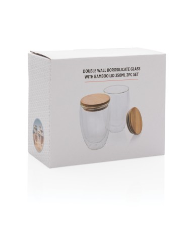 Set 2 bicchieri in vetro borosilicato con tappo in bambù