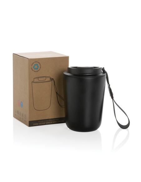 Tazza termica Cuppa in acciaio riciclato con laccio da collo