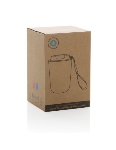 Tazza termica Cuppa in acciaio riciclato con laccio da collo