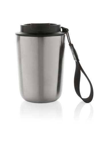 Tazza termica Cuppa in acciaio riciclato con laccio da collo