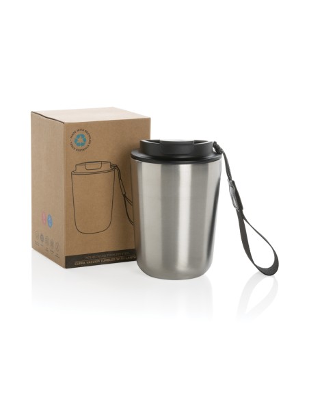 Tazza termica Cuppa in acciaio riciclato con laccio da collo