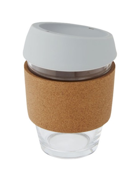 Bicchiere da 360 ml in vetro borosilicato con impugnatura in sughero e coperchio in silicone Lidan