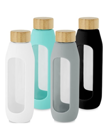 Borraccia in vetro borosilicato da 600 ml con impugnatura in silicone Tidan