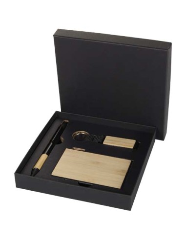 Set regalo con penna a sfera, portachiavi e portacarte RFID in alluminio riciclato certificato RCS Minka