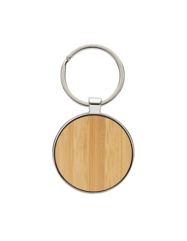 Portachiavi rotondo in lega di zinco RCS e bambù