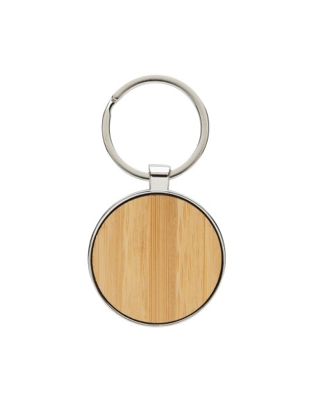 Portachiavi rotondo in lega di zinco RCS e bambù