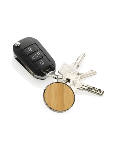 Portachiavi rotondo in lega di zinco RCS e bambù