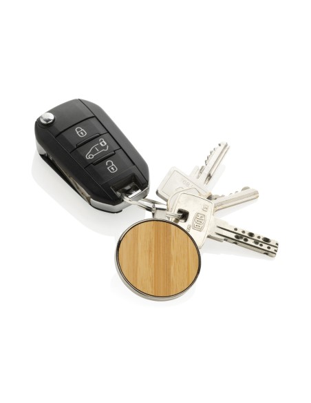 Portachiavi rotondo in lega di zinco RCS e bambù