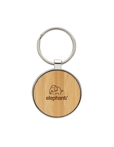Portachiavi rotondo in lega di zinco RCS e bambù
