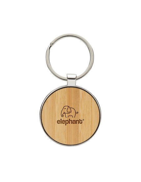 Portachiavi rotondo in lega di zinco RCS e bambù