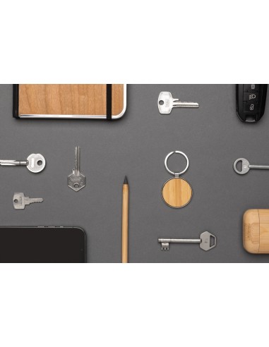 Portachiavi rotondo in lega di zinco RCS e bambù