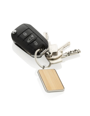 Portachiavi rettangolare in lega di zinco RCS e bambù