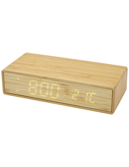 Caricabatterie wireless in bambù con orologio Minata