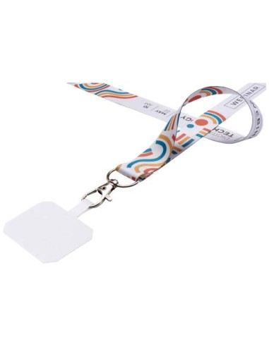 Lanyard in PET riciclato con stampa a sublimazione, supporto per il telefono e meccanismo di sicurezza Addie