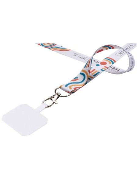 Lanyard in PET riciclato con stampa a sublimazione, supporto per il telefono e meccanismo di sicurezza Addie