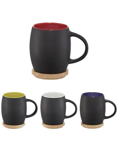 Tazza in ceramica Heart con coperchio in legno da 400 ml