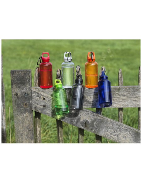 Borraccia in plastica riciclata certificata RCS da 400 ml con moschettone Oregon