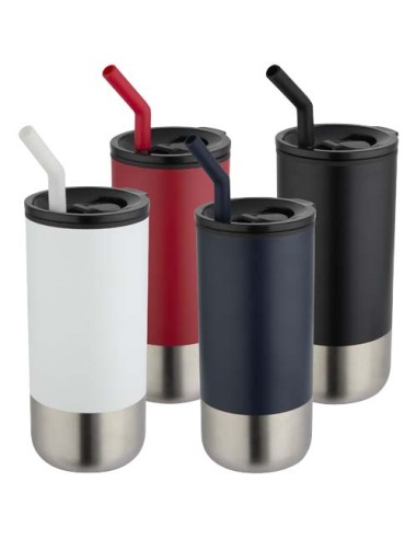 Bicchiere termico in materiale certificato RCS con cannuccia Grayson da 480 ml