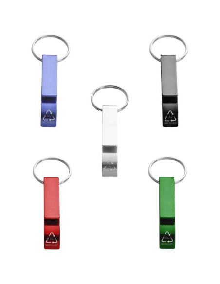 Portachiavi con apribottiglie e apriscatole in alluminio riciclato RCS Tao 