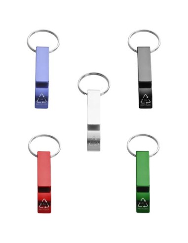 Portachiavi con apribottiglie e apriscatole in alluminio riciclato RCS Tao 