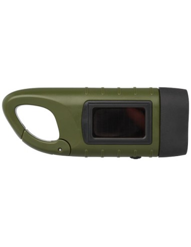 Torcia a dinamo solare con moschettone in plastica riciclata Helios