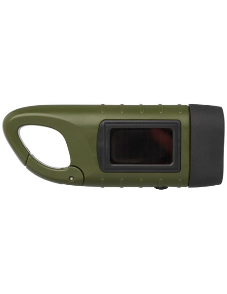 Torcia a dinamo solare con moschettone in plastica riciclata Helios