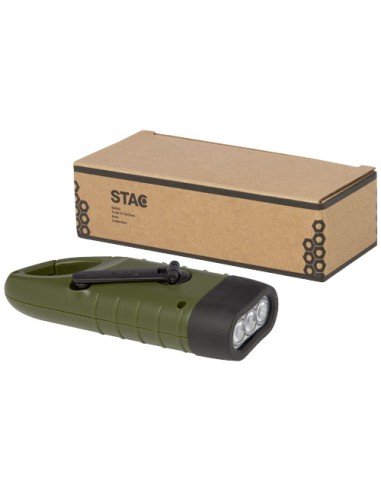 Torcia a dinamo solare con moschettone in plastica riciclata Helios