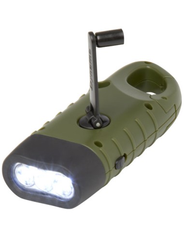 Torcia a dinamo solare con moschettone in plastica riciclata Helios