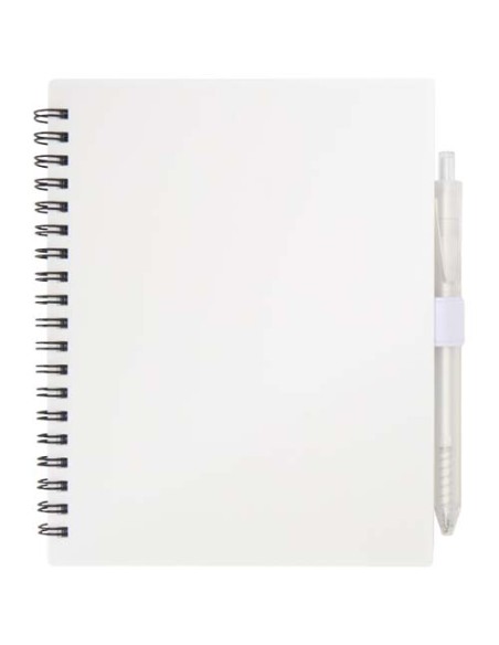 Set di blocco note con copertina morbida in plastica riciclata e penna a sfera (inchiostro blu) Niove