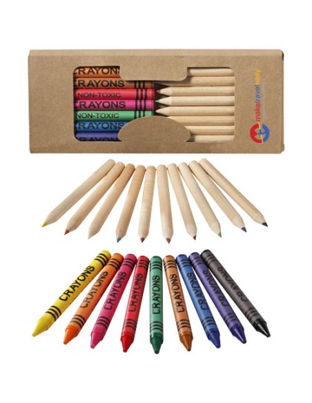 Set di matite e pastelli a cera colorati da 19 pezzi Lucky