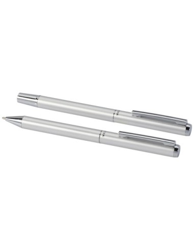 Set regalo con penna a sfera e penna roller in alluminio riciclato Lucetto (inchiostro nero)