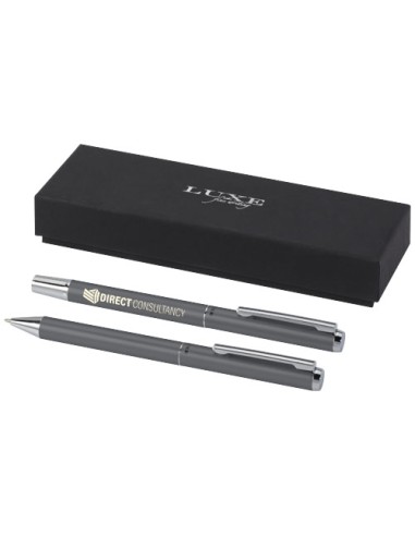 Set regalo con penna a sfera e penna roller in alluminio riciclato Lucetto (inchiostro nero)