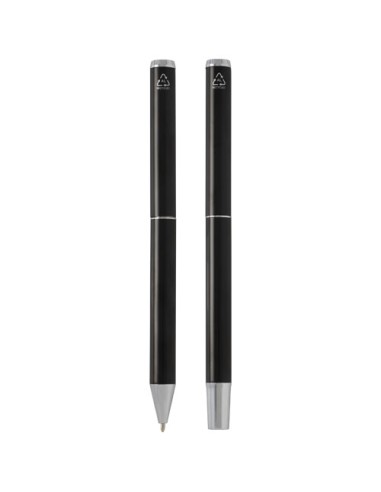 Set regalo con penna a sfera e penna roller in alluminio riciclato Lucetto (inchiostro nero)