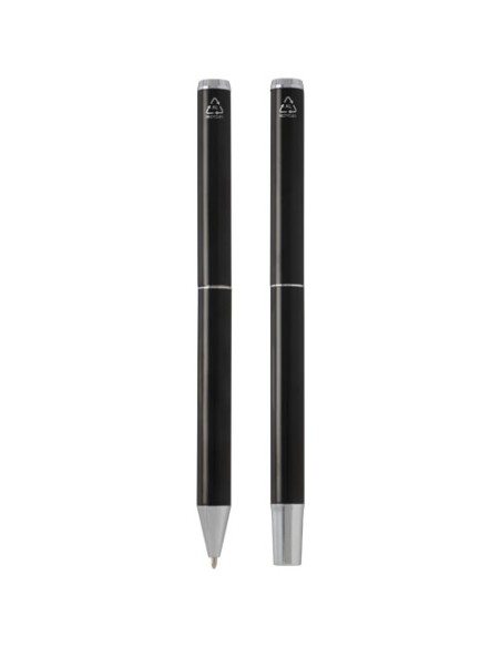 Set regalo con penna a sfera e penna roller in alluminio riciclato Lucetto (inchiostro nero)