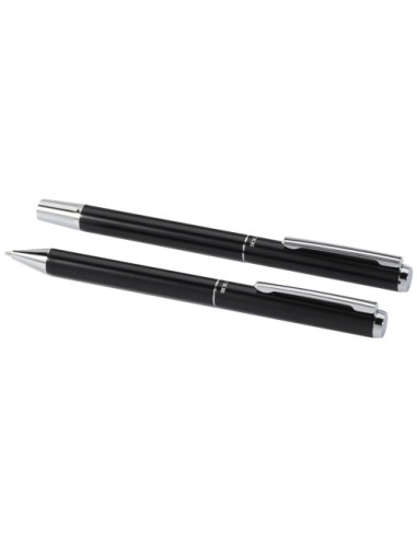 Set regalo con penna a sfera e penna roller in alluminio riciclato Lucetto (inchiostro nero)