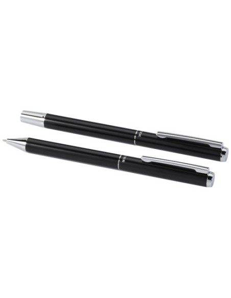 Set regalo con penna a sfera e penna roller in alluminio riciclato Lucetto (inchiostro nero)